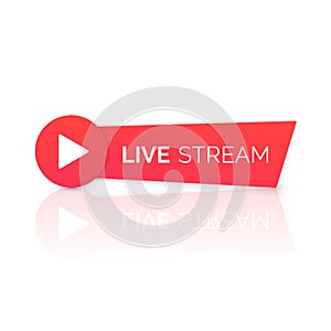 Online streaming Banner with reflection. Live stream red icon. Vector illustration