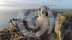 An online streaming camera stationed beside a cliffside peregrine falcon nest, providing breathtaking views of the