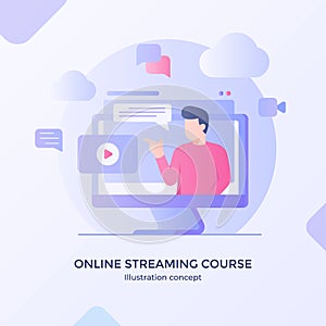 Online streaming course video training application multimedia player modern flat cartoon style vector