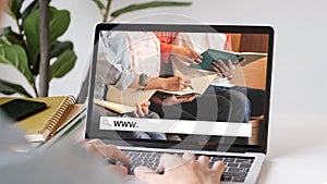 Online study class, www. and blank search bar for e learning web banner on laptop screen background