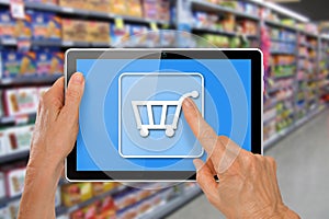 Online Supermarket Shopping Tablet with Hands