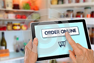 Online Supermarket Shopping Tablet with Hands