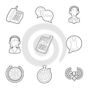 Online support icons set, outline style