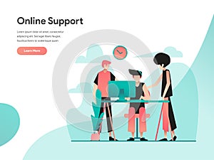 Online Support Illustration Concept. Modern flat design concept of web page design for website and mobile website.Vector