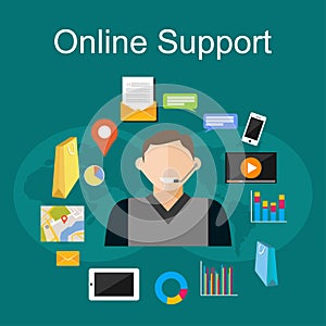 Online support illustration. Flat design illustration concepts for customer support, technical support, consulting, service.