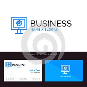 Online Support Service, Technical Assistance, Technical Support, Web Maintenance Blue Business logo and Business Card Template.