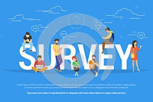 Online survey concept vector illustration of people fulfilling checklist