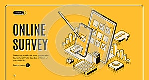 Online survey isometric banner, feedback service