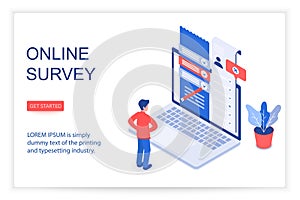 Online survey isometric landing page vector template