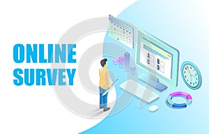 Online survey vector web banner design template