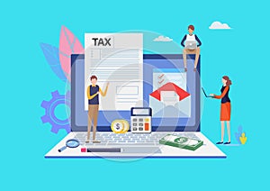 Online Tax payment. Filling tax form. Business concept. People vector illustration. Flat cartoon character graphic design.
