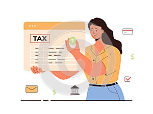 Online tax payment vector illustration. Government taxation concept. Data analysis, paperwork, financial research, report.