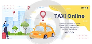 Online Taxi Booking Travel Service Cover Template Flat Illustration Editable of Square Background for Social Media or Web Internet