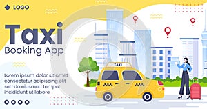 Online Taxi Booking Travel Service Post Template Flat Illustration Editable of Square Background for Social Media or Web Internet