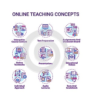 Online teaching concept icons set