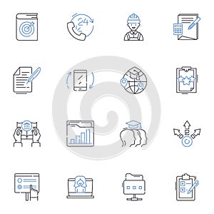 Online teaching line icons collection. Virtual, Remote, Digital, E-learning, Distance, Web-based, Interactive vector and