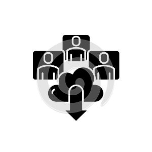 Online team work black icon, vector sign on isolated background. Online team work concept symbol, illustration