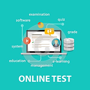 Online test exams quiz with computer laptop assessment