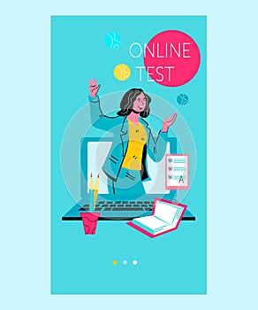 Online test mobile app for internet education courses flat vector illustration.