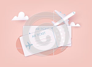 Online ticket concept. Buying tickets with smartphone. Traveling on airplane, planning a summer vacation, tourism. 3D Vector