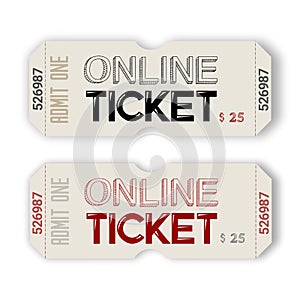 Online ticket in retro style. Old-school ticket for cinemas, screenings, online, parties.