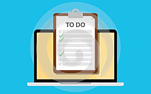 Online todo list with clipboard and laptop and checklist on screen