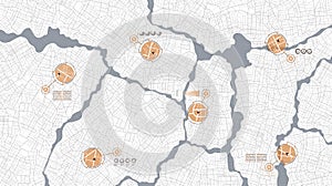 Online tracking and monitoring of vehicle. Analysis driverless or self driving cars at roads map. Autonomous vehicle