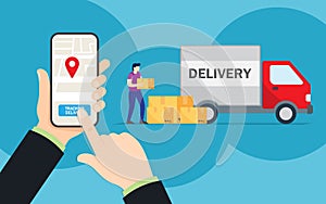 Online Tracking the movement of parcels in a smartphone, logistics and transportation, delivery service