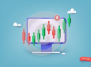 Online trading with computer. Technical analysis candlestick chart. Global stock exchanges index. Forex trading concept. Trading