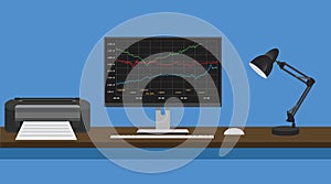 Online trading concept computer pc manage graph and stock report