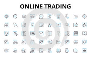 Online trading linear icons set. Stocks, Forex, Cryptocurrency, Options, Futures, Brokerage, Trading vector symbols and