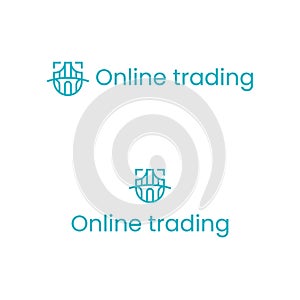 Online trading text with bridge and shield logo