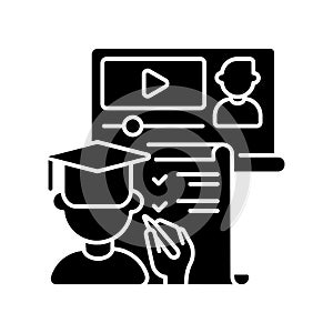 Online training black glyph icon
