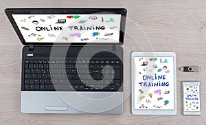 Online training concept on different devices