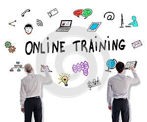 Online training concept drawn by businessmen