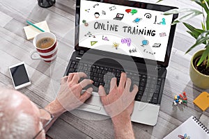 Online training concept on a laptop screen