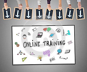 Online training concept on a whiteboard