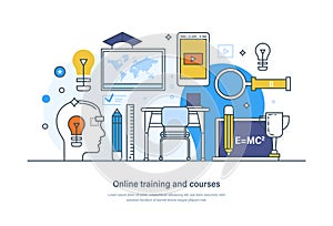 Online training and courses, e-learning, home schooling concept. Online education, seminar, improving of professional skills or