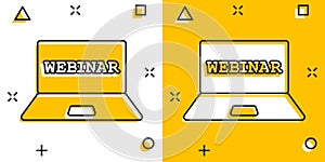 Online training process icon in comic style. Webinar seminar vector cartoon illustration pictogram. E-learning business concept