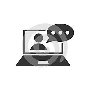 Online training process icon in flat style. Webinar seminar vector illustration on white isolated background. E-learning business