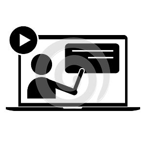 Online training vector icon. on-line school. internet webinar. Video call study. Computer based distance education. laptop class