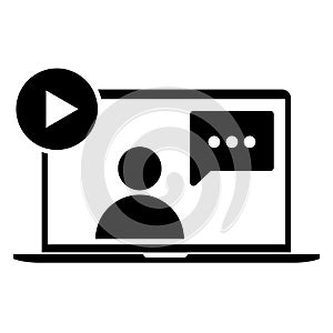 Online training vector icon. on-line school. internet webinar. Video call study. Computer based distance education. laptop class