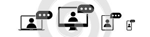 Online training vector icon. on-line school. video conference. internet webinar. Video call study. Computer based distance