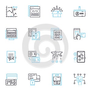 Online transactions linear icons set. E-commerce, Digital, Secure, Virtual, Payment, Business, Internet line vector and