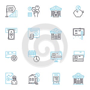 Online transfer linear icons set. Digital, Instantaneous, Secure, Fast, Web-based, Convenient, Simple line vector and