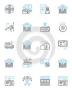 Online transfer linear icons set. Digital, Instantaneous, Secure, Fast, Web-based, Convenient, Simple line vector and