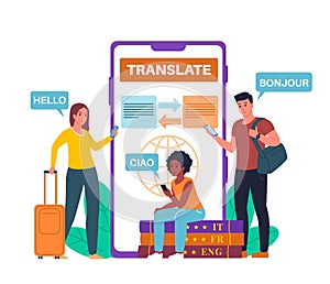 Online translator chat. Multilingual mobile app. People speak many languages and understand each other. Foreign speech