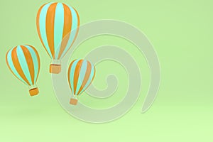 Online travel booking concept with hot air balloons 3d rendering. Good for banner, postcard and poster.