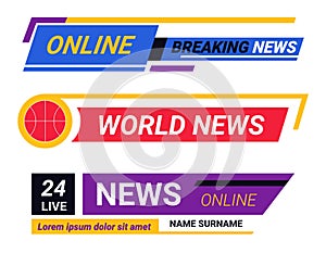 Online TV news, breaking report broadcast headlines or headers
