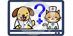 Online vet dog cat question mark vector graphics illustration.